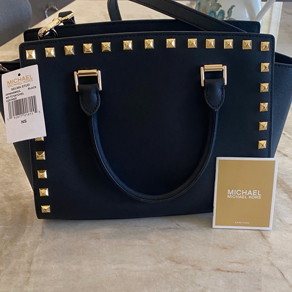 Michael Kors Black Leather Selma Studded NWT Satchel bag - Picture 4 of 8